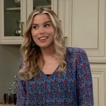 Sasha’s blue and red printed tie hem top on General Hospital