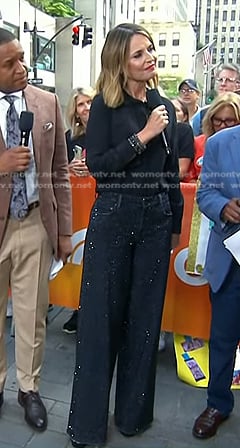 Savannah's black blouse and embellished jeans on Today