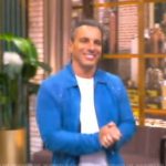 Sebastian Maniscalco’s blue suede jacket on The View