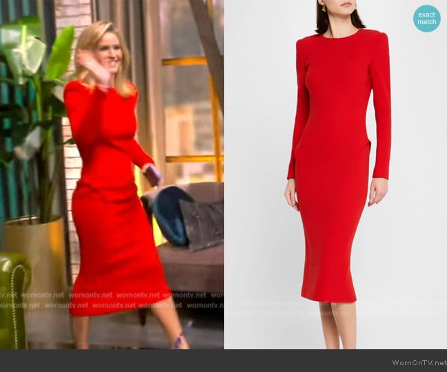 Sergio Hudson Pleated-Back Long-Sleeve Stretch Wool Crepe Midi Dress worn by Sara Haines on The View