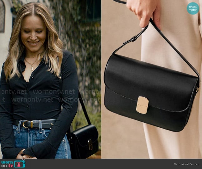 Sezane Milo Classic Bag in Smooth Black worn by Joanne (Kristen Bell) on Nobody Wants This