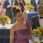 Shanelle’s purple bow one-shoulder dress on Reasonable Doubt