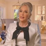 Shannon’s white bow confessional jacket on The Real Housewives of Orange County