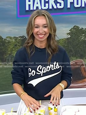 Shannon Doherty's navy Go Sports sweatshirt on Today