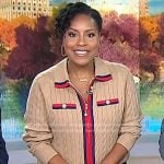 Sheinelle’s beige cable knit zip front sweater on Today