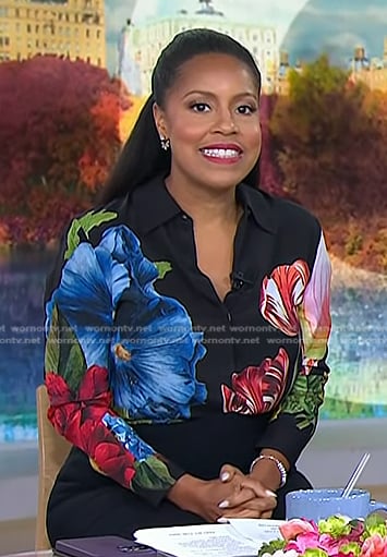 Sheinelle’s black floral print blouse on Today