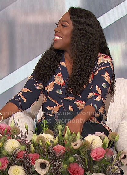 Sheryl’s navy floral wrap top on The Talk