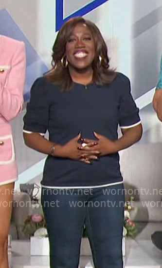 Sheryl's navy top with white trim on The Talk