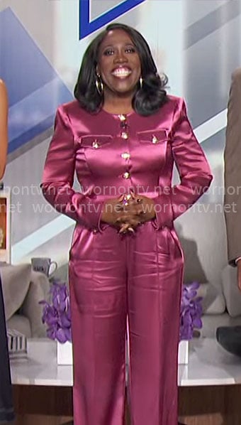 Sheryl's pink satin jacket and pants set on The Talk