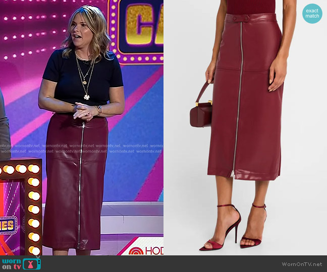 Simkhai Biana Zip Column Midi Skirt in Oxblood worn by Jenna Bush Hager on Today