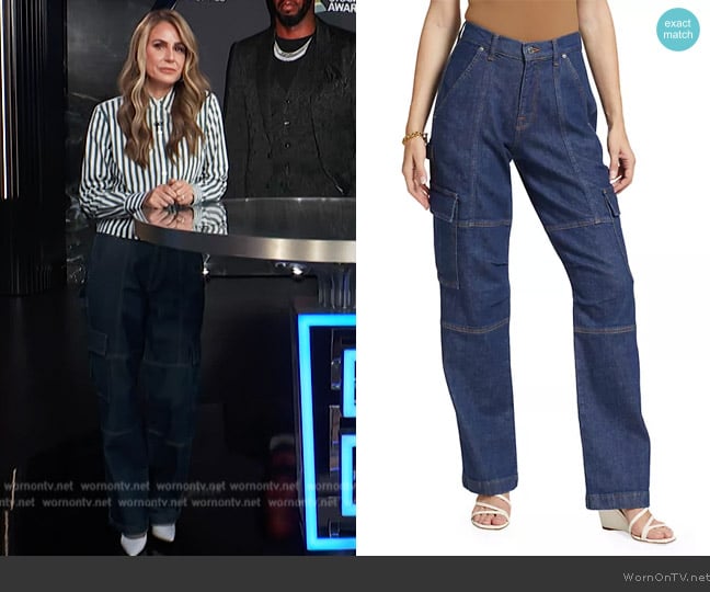 Simkhai Axelle Denim Cargo Pants worn by Keltie Knight on E! News