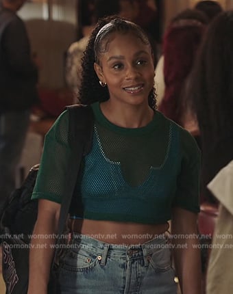 Simone's green cropped mesh top on All American Homecoming