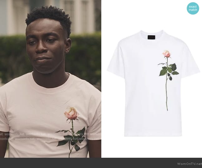 Simone Rocha Rose-print cotton T-shirt worn by Carlton Banks (Olly Sholotan) on Bel-Air