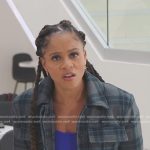 Simone’s grey plaid cropped jacket on All American Homecoming