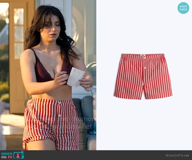 Sleepy Jones Jasper Tailored Boxer in Red Breton Stripe worn by Amelia Sacks (Eve Hewson) on The Perfect Couple