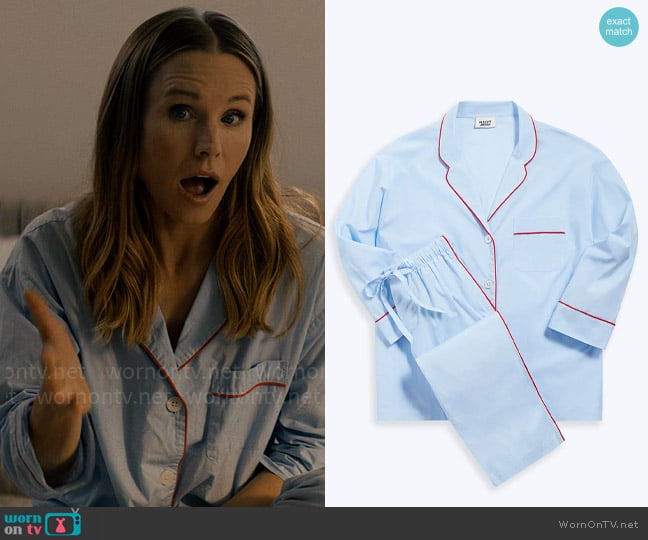 Sleepy Jones Marina Pajama Set in Blue End on End worn by Joanne (Kristen Bell) on Nobody Wants This