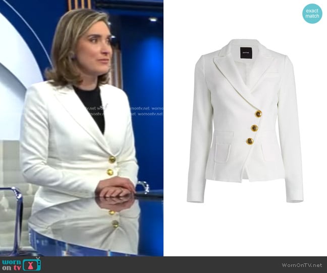 Smythe Single-Breasted Wrap Blazer in White worn by Margaret Brennan on CBS Evening News