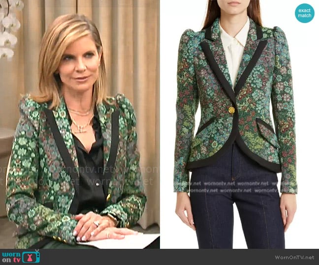 Smythe Floral Jacquard Puff Sleeve Blazer worn by Natalie Morales on CBS Mornings