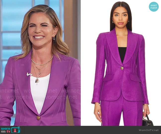 Smythe Pintuck Blazer in Violet worn by Natalie Morales on The Talk