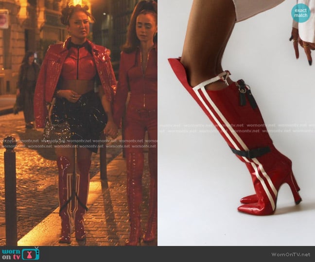 Sophia Victoratou Mustang Boots worn by Mindy Chen (Ashley Park) on Emily in Paris