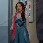 Sophia’s white lace top and denim patchwork dress on Days of our Lives