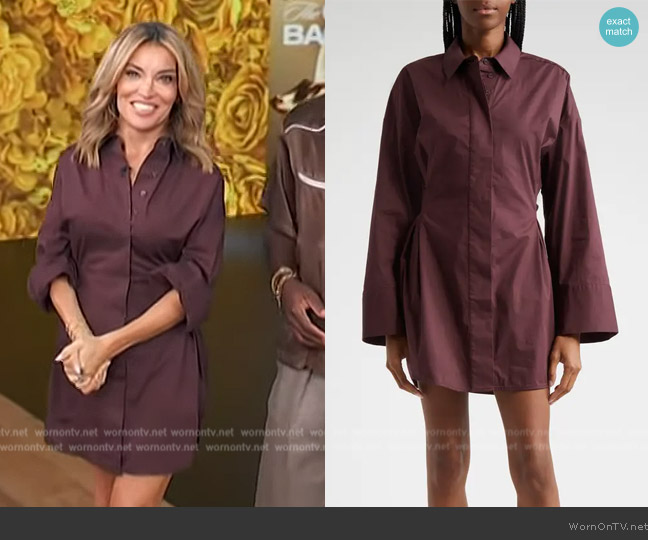 Staud Cindy Long Sleeve Stretch Cotton Shirtdress worn by Kit Hoover on Access Hollywood