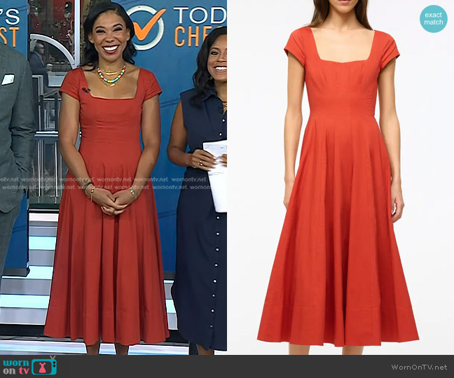 Staud Wells A-Line Midi Dress in Rust worn by Vanessa Rissetto on Today