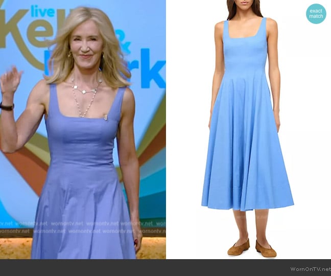 Staud Wells Stretch-Cotton Sleeveless Fit & Flare Midi-Dress worn by Felicity Huffman on Live with Kelly and Mark