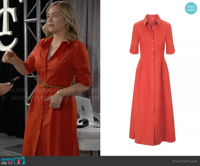 Staud Joan Dress in Rust worn by Hope Logan (Annika Noelle) on The Bold and the Beautiful