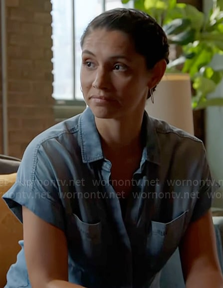 Stella's chambray tie-front shirt on Chicago Fire