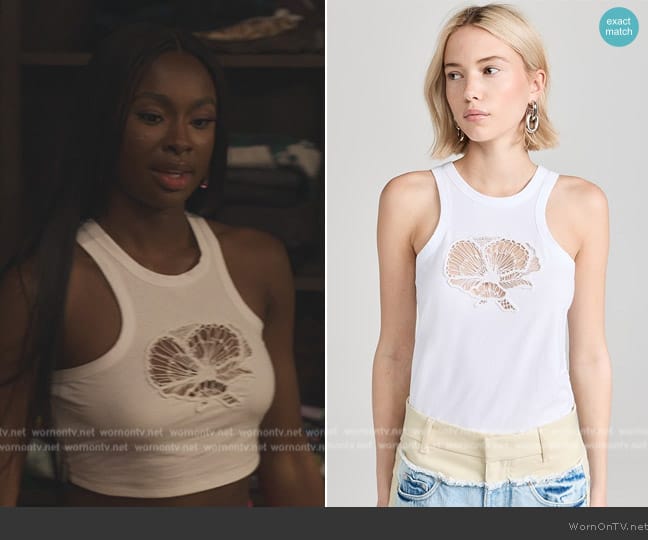 Stella McCartney Crochet Cutout Tank Top worn by Hilary Banks (Coco Jones) on Bel-Air