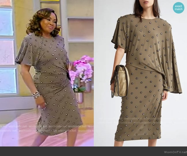 Crystal Stud Draped Jersey Dress by Stella McCartney worn by Vivica A. Fox on Tamron Hall Show