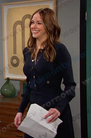 Stephanie’s navy ribbed knit polo dress on Days of our Lives