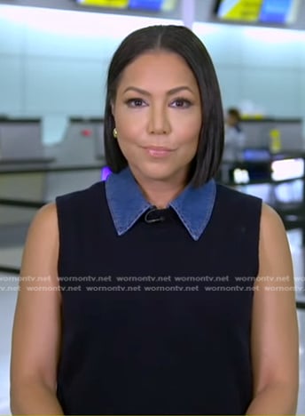 Stephanie’s black denim-collar vest on Good Morning America