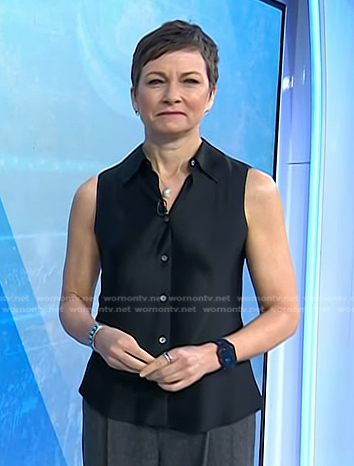 Stephanie's black sleeveless satin shirt on Today