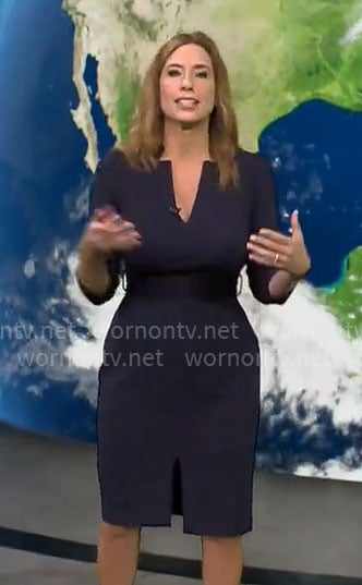 Stephanie Abrams' navy v-neck dress on CBS Mornings