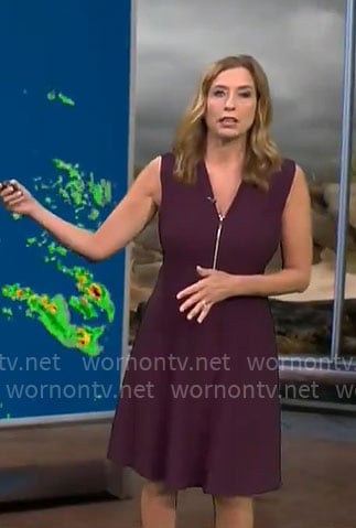 Stephanie Abrams' purple v-neck zip dress on CBS Mornings