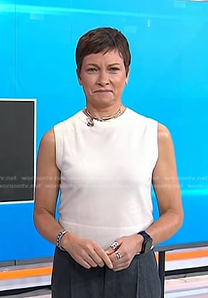 Stephanie’s white sleeveless knit top on Today