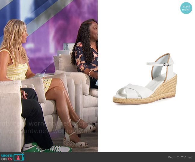 Stuart Weitzman Mirela Leather Espadrille Wedge Sandals worn by Amanda Kloots on The Talk