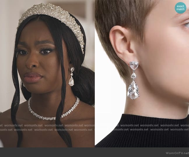 Swarovski Drop Earrings Mixed Cuts with White Rhodium plated worn by Hilary Banks (Coco Jones) on Bel-Air