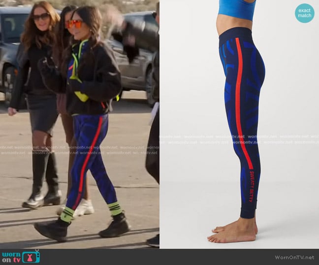 Sweaty Betty Animal Base Layer Legging in Blue worn by Meili Workman on The Real Housewives of Salt Lake City