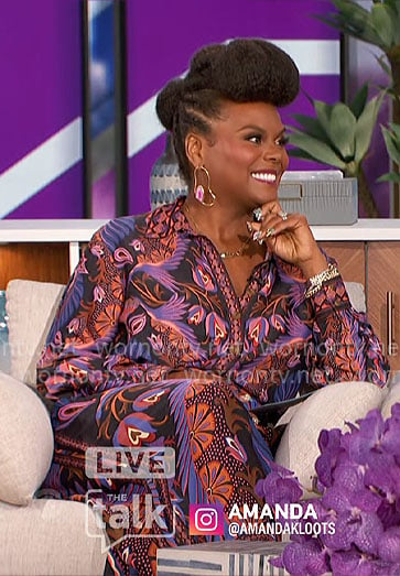 Tabitha Brown's printed shirt and pants set on The Talk