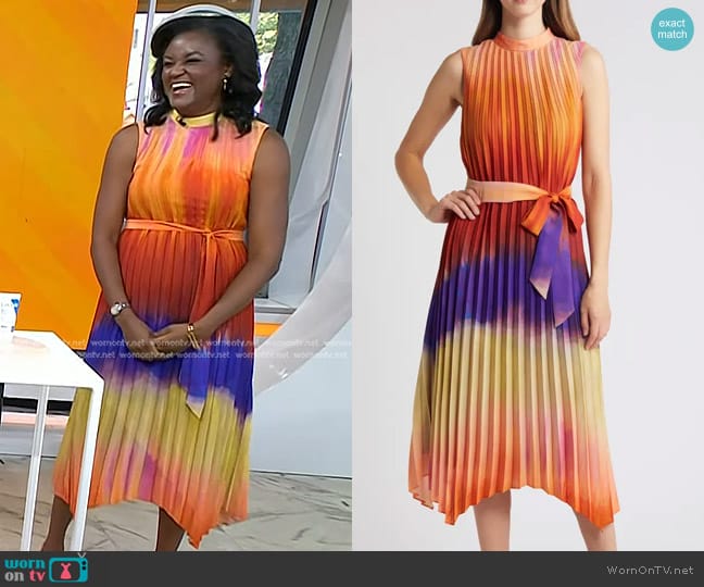 Tahari ASL Ombré Colorblock Pleated Midi Dress in Orange Multi worn by Dr. Angela Lamb on Today