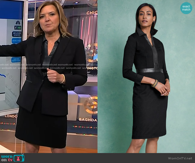 Talbots Faux Leather Trim Ponte Dress worn by Christine Romans on NBC News Daily