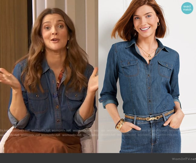 Talbots Western Denim Shirt worn by Drew Barrymore on The Drew Barrymore Show