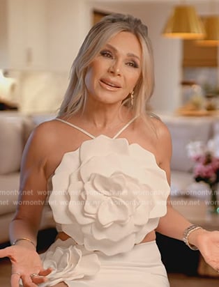 Tamra’s floral applique confessional dress on The Real Housewives of Orange County