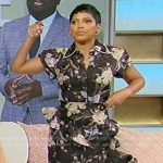 Tamron’s black floral print ruffle skirt and top on Tamron Hall Show