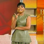 Tamron’s green leather top and pleated skirt on Tamron Hall Show