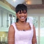 Tamron Hall’s pink sequin bustier top and skirt on Good Morning America