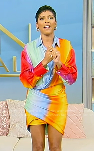 Tamron's rainbow wrap mini shirtdress on Tamron Hall Show